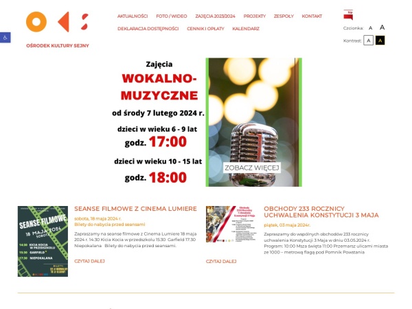 ok.sejny.pl website captura de tela Ośrodek Kultury w Sejnach