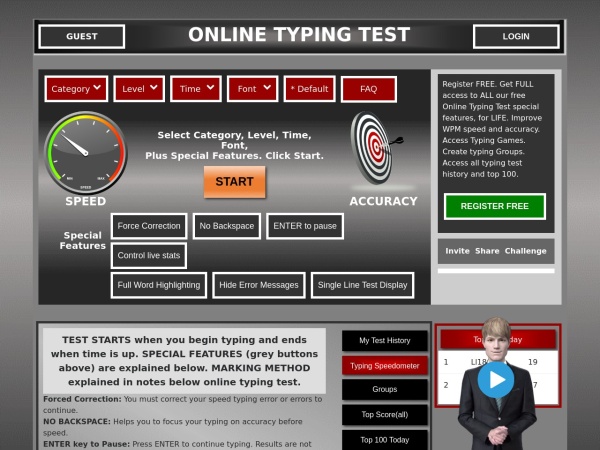 onlinetypingtest.net website screenshot ONLINE TYPING TEST - Test WPM Speed and Accuracy