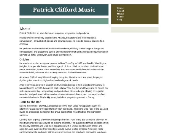 patrickclifford.com website skärmdump About - Patrick Clifford Music