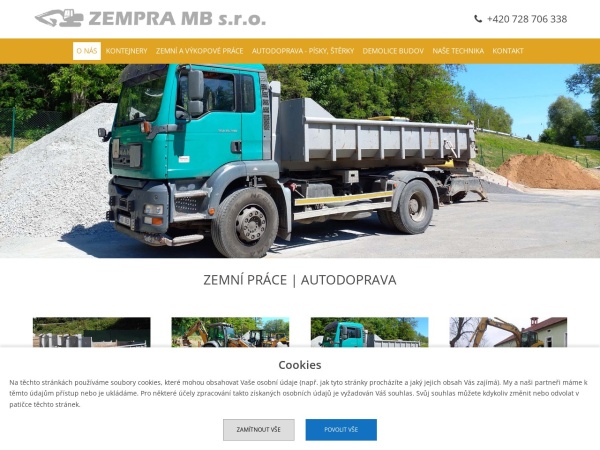 pavelka-zemniprace.cz website skärmdump ZEMPRA MB s.r.o. | autodoprava a zemní práce Mladá Boleslav