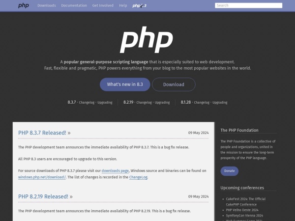 php.net website skærmbillede 