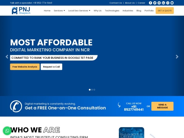pnjsharptech.com website ekran görüntüsü Digital Marketing Company Noida, NCR, Best SEO Services India