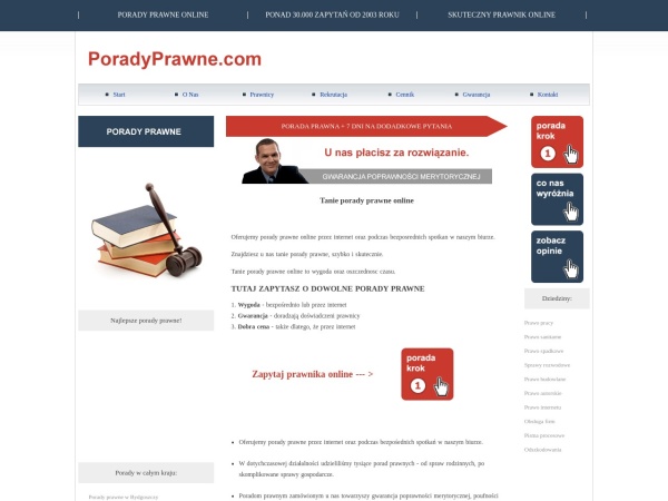 poradyprawne.com website screenshot Tanie porady prawne online w poradyprawne.com