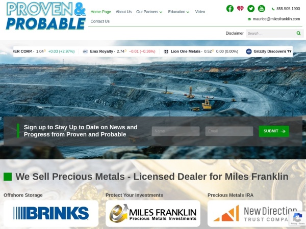 provenandprobable.com website captura de tela Mining Companies in Canada - Gold Mining Stocks, Silver Stocks, Copper, Uranium, Zinc, Platinum & Go