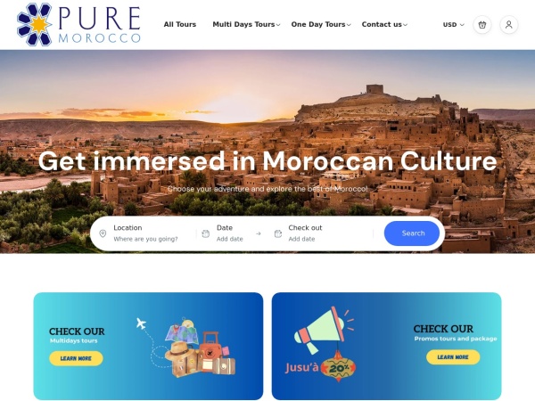 puremoroccotravel.com website screenshot PURE MOROCCO TRAVEL - Morocco Tours - Morocco Holidays - Vacation in Morocco