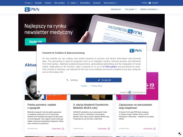 pwn.pl website screenshot PWN Moc wiedzy - PWN Moc Wiedzy