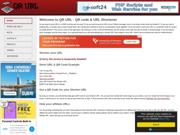 qrurl.cc website ekran görüntüsü QR URL - QR Code & Url Shortener