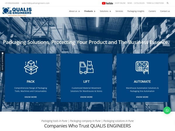 qualisengineers.com website kuvakaappaus Industrial Packaging Tools, Equipment, Accessories and Consumables, Material Handling & Warehous
