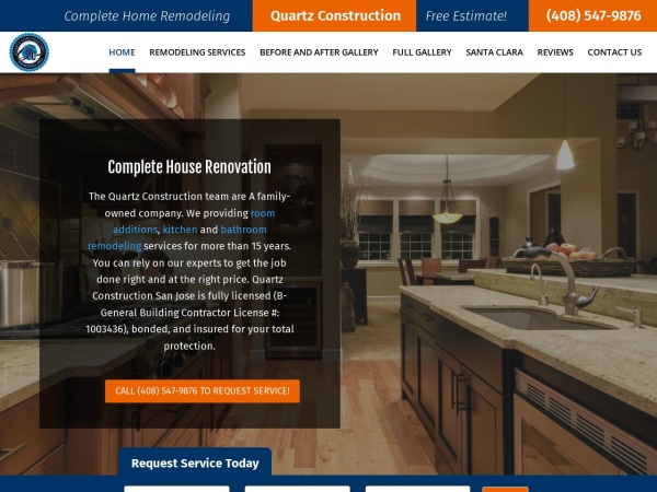 quartzconstructionremodeling.com website screenshot Bathroom, Kitchen & Home Remodeling Services in San Jose CA