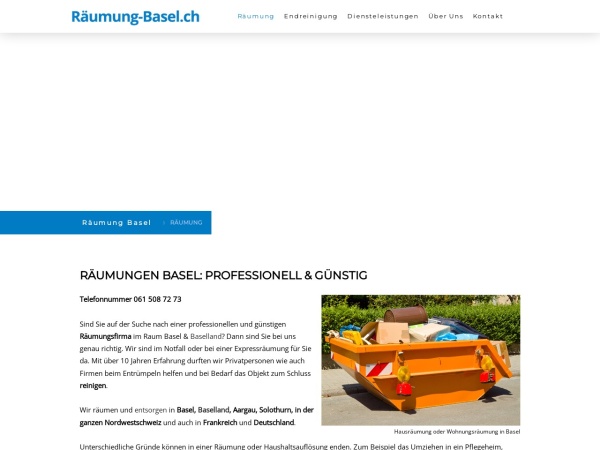 raeumung-basel.ch website capture d`écran ▷ Räumungen Basel: Hausräumung oder Wohnungsräumung Basel - Räumungen