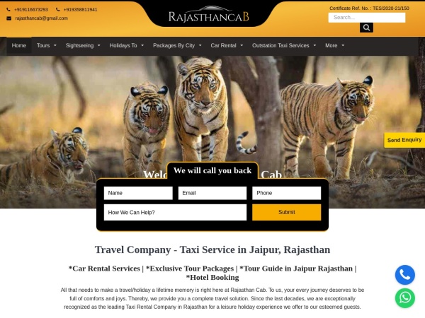 rajasthancab.com website screenshot Best Taxi Services in Jaipur for daily Commutation | Rajasthan Cab