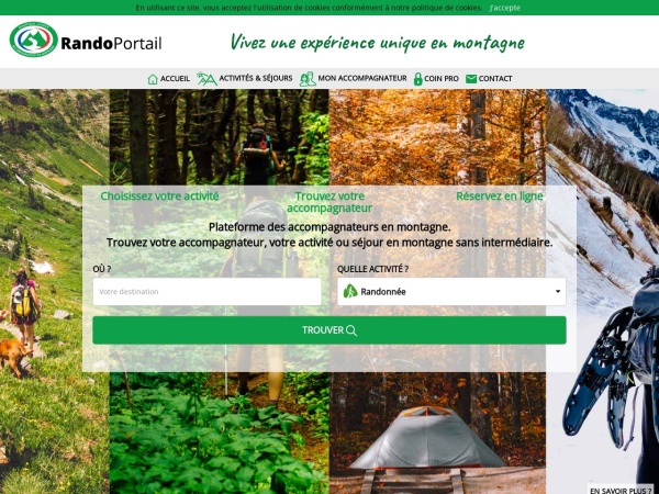 randoportail.fr website skärmdump Bienvenue sur le portail des Accompagnateurs en montagne!