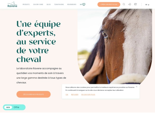 ravene.com website Скриншот Laboratoire Ravene - Produits de soin pour chevaux