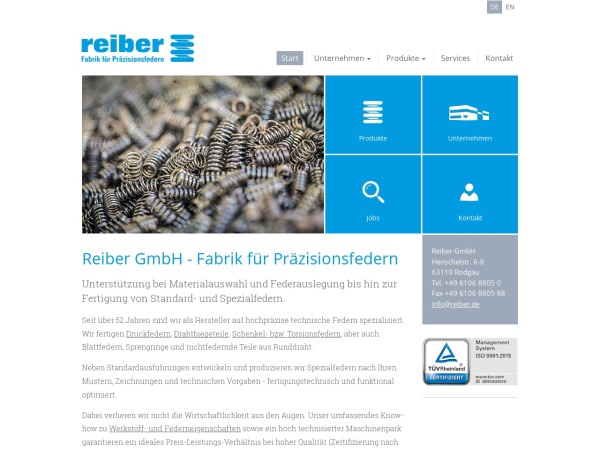 reiber.de website Bildschirmfoto Präzisionsfedern - Federn für technische Zwecke - Reiber GmbH