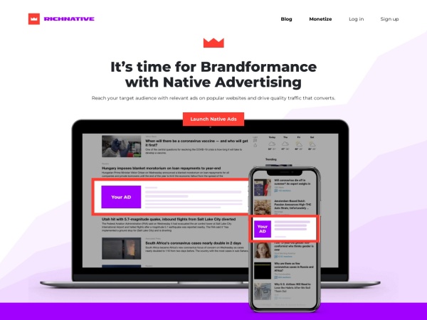richnative.co website Скриншот RichNative - It’s time for Brandformance with Native Advertising