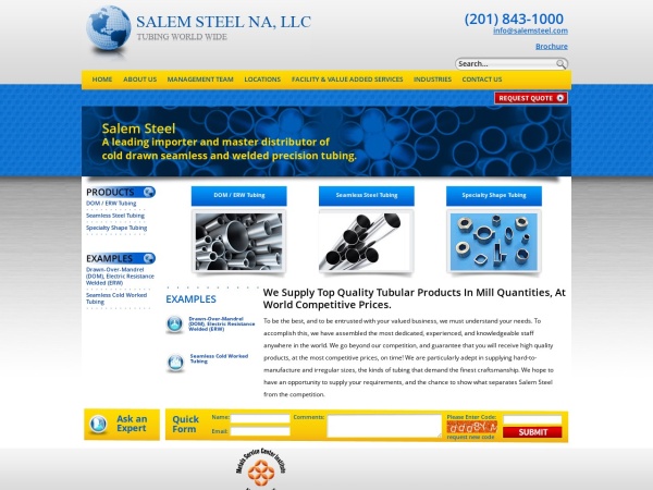 salemsteel.com website screenshot Distributor and Importer of Cold Drawn Seamless and Welded Precision Tubing - Paramus, NJ