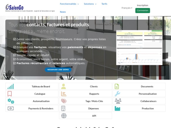 salengo.fr website ekran görüntüsü Gestion Commerciale en toute Simplicité  - Facturation en ligne | SalenGo