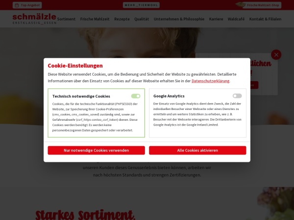 schmaelzle.de website Скриншот schmälzle – Gutes Essen für Alle.