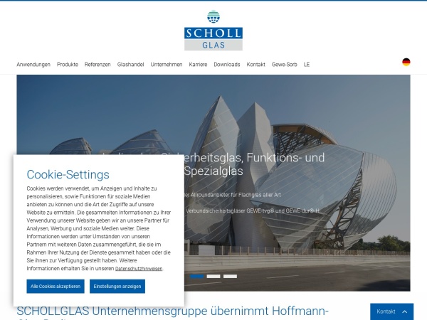 schollglas.com website Bildschirmfoto Schollglas | Isolierglas, Sicherheitsglas und Spezialglas | Schollglas Holding- u. Geschäftsführungs