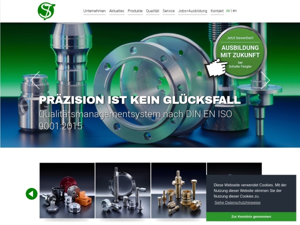 schulte-tengler.de website screenshot de « Schulte Tengler GmbH · Präzisionsdrehteile · Montageteile · Frästeil