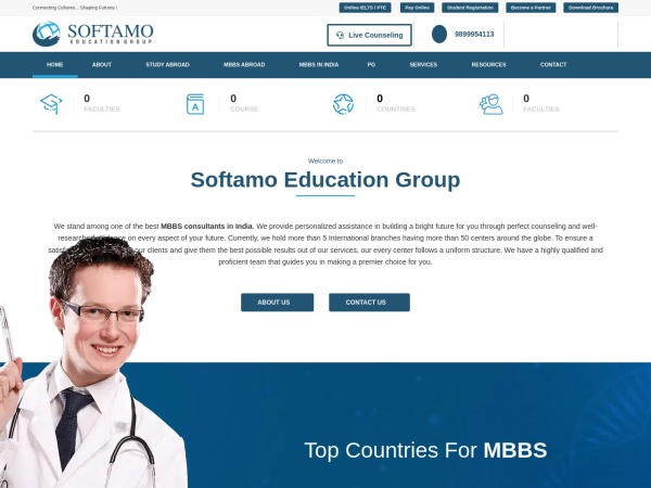 softamo.org website Скриншот #1 MBBS Consultant in Delhi, India: Softamo Education Group