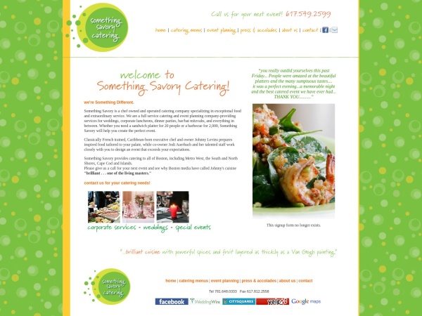 somethingsavory.com website Скриншот Catering and Event Planning | Boston MA