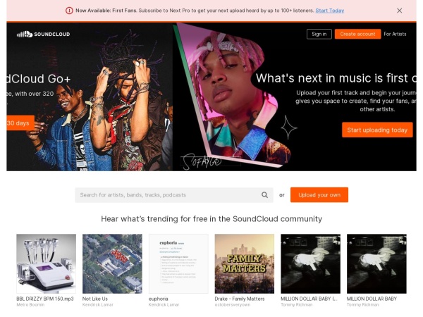 soundcloud.com website immagine dello schermo Stream and listen to music online for free with SoundCloud