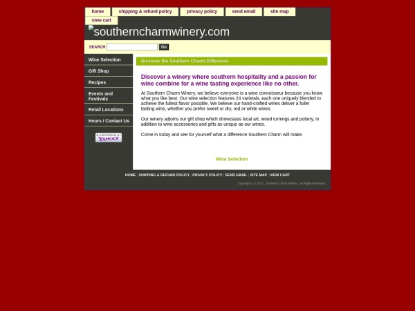 southerncharmwinery.com website captura de pantalla Southern Charm Winery Home