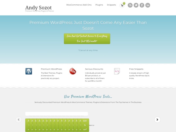 sozot.com website capture d`écran Andy Sozot • Premium WordPress and WooCommerce Plugins & Themes
