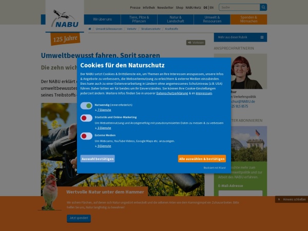 sparsprit.info website Скриншот Die wichtigsten Regeln zum Sprit sparen - NABU