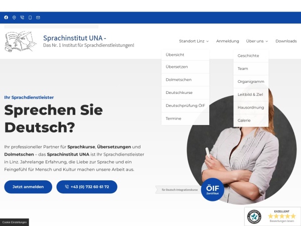 sprachinstitut-una.at website ekran görüntüsü Institut für Sprachkurse, Übersetzungen & Dolmetschen in Linz