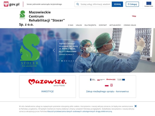 stocer.pl website Скриншот Mazowieckie Centrum Rehabilitacji - Strona główna