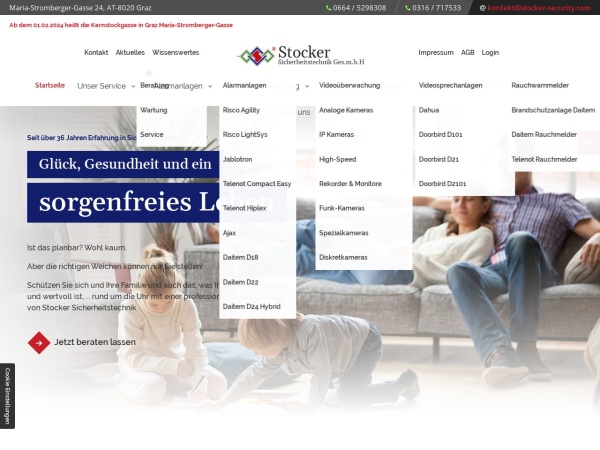 stocker-security.com website ekran görüntüsü Alarmanlagen und Sicherheitstechnik in Graz