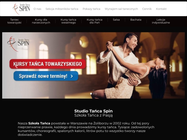 studiotanca.eu website Bildschirmfoto Studio Tańca Spin::Szkoła Tańca Warszawa  -Żoliborz, Bielany, Centrum- Zatańcz z Nami!.