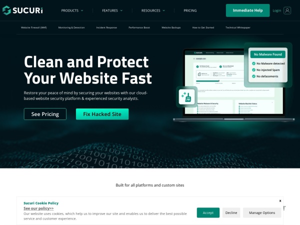 sucuri.net website skærmbillede Sucuri - Complete Website Security, Protection & Monitoring