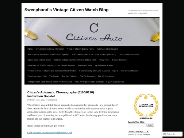 sweep-hand.org website capture d`écran Sweephand's Vintage Citizen Watch Blog | Citizen's mechanical & electro-mechanical wat