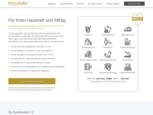 swissbutler.ch website skärmdump swissbutler die Komplettlösung für Ihren Haushalt & Alltag.