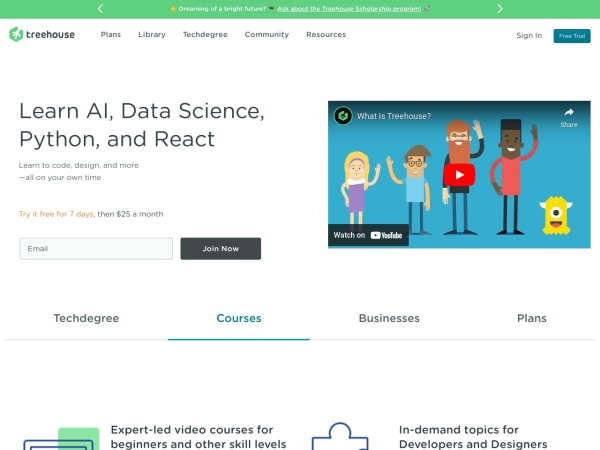teamtreehouse.com website capture d`écran Learn to Code Online | Treehouse