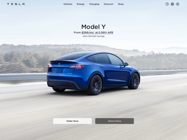 tesla.com website captura de pantalla Electric Cars, Solar & Clean Energy | Tesla