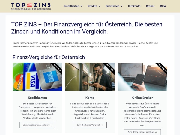 top-zins.at website Bildschirmfoto Zinsvergleich für Kredite & Geldanlage 2023: Top-Zins.at