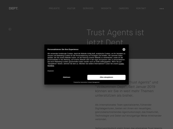 trustagents.de website ekran görüntüsü Trust Agents ist jetzt Dept - DEPT®