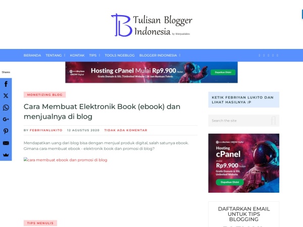 tulisanbloggerindonesia.com website captura de tela Tulisan Blogger Indonesia | Tips Seputar Blogging Untuk Indonesia