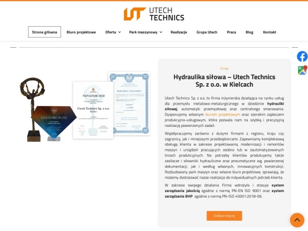 utech.biz.pl website capture d`écran Utech Techincs – hydraulika siłowa, automatyka przemysłowa