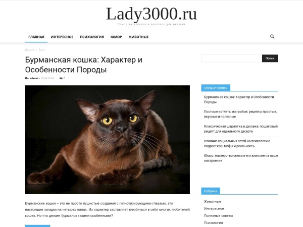 vahrecept.ru website Скриншот Lady3000.ru - Самое интересное и полезное для женщин