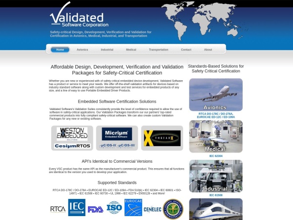 validatedsoftware.com website capture d`écran Validated Software Corporation - Safety-critical Design, Development, Verification and Validation fo