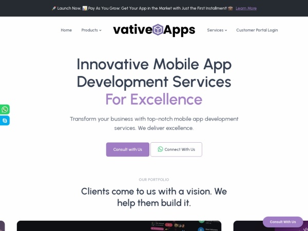 vativeapps.com website screenshot Mobile App Development | Clone App Android/iOS | vativeApps