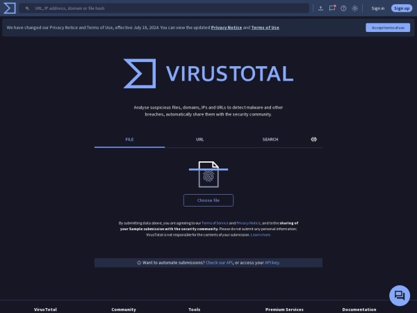 virustotal.com website Bildschirmfoto VirusTotal