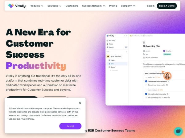 vitally.io website Bildschirmfoto Vitally | A New Era for Customer Success Productivity
