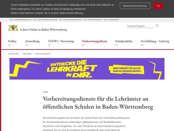 vorbereitungsdienst-lehramt-bw.de website screenshot LEHRER-ONLINE-BW - Vorbereitungsdienst