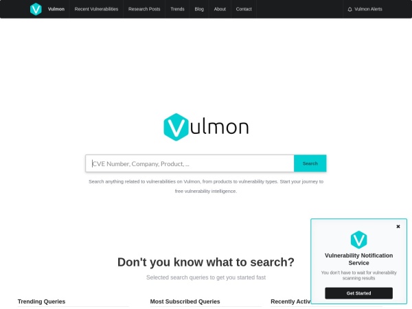 vulmon.com website capture d`écran Vulmon - Vulnerability Intelligence Search Engine